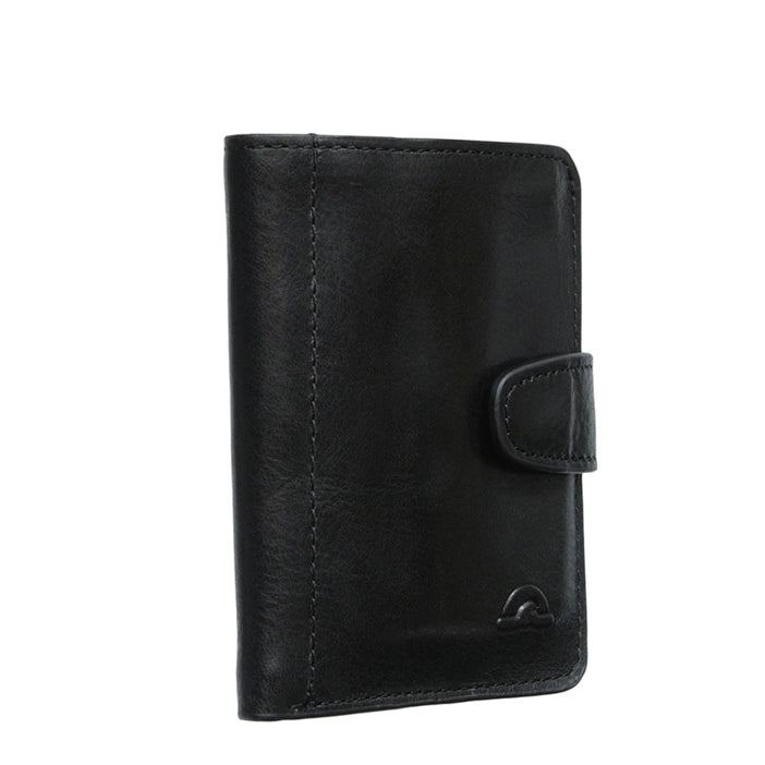 Tony Perotti Nevada 3796+RFID nero black leather card holder — closed, three-quarter view with strap tab
