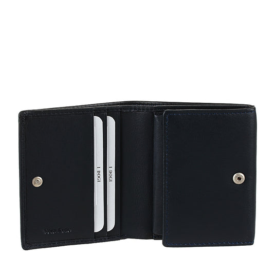 Navy leather bifold wallet snap coin pocket — Tony Perotti Cortina 5089