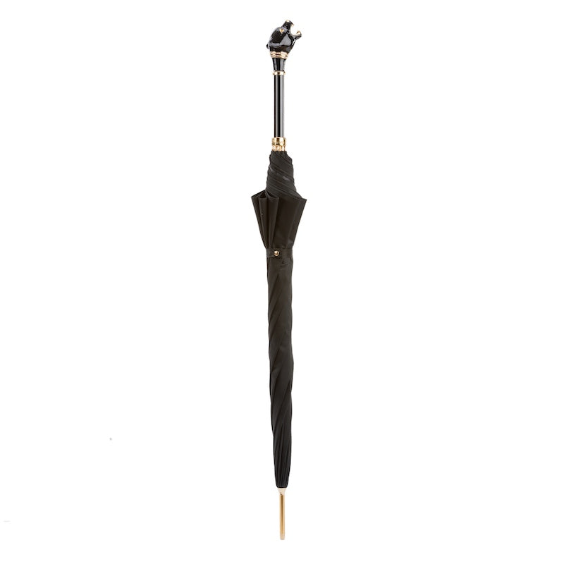 Umbrella cane men's black with panther handle Pasotti 479 6768-1 K1