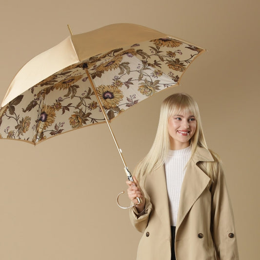Pasotti Women's Beige Cane Umbrella with Floral Print — 189 5G669-12 T8