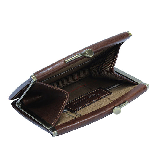 Cognac leather coin pouch open with bronze clasp — Tony Perotti Italico 1260 cognac