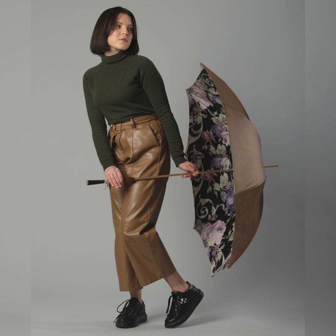 3 Umbrella cane women's beige with floral print Pasotti 189 53910-89 Z3