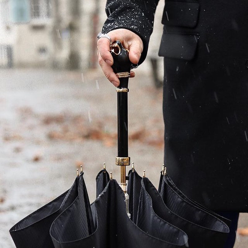 Umbrella cane men's black with panther handle Pasotti 479 6768-1 K1