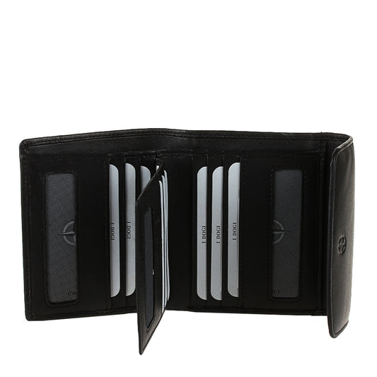 Black leather bifold wallet fold-out ID window — Tony Perotti Cortina 5087