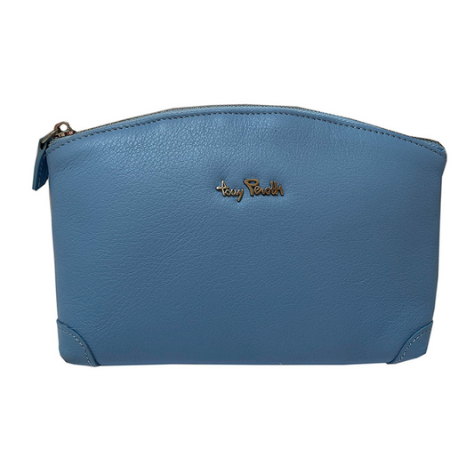 Tony Perotti Contatto 1779 baby light blue leather cosmetic bag — front view