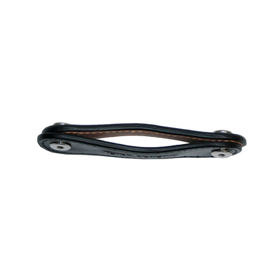 Tony Perotti Nevada KR-198 nero — seen edge-on: the folded strap with a post at either end and the natural undyed reverse inside