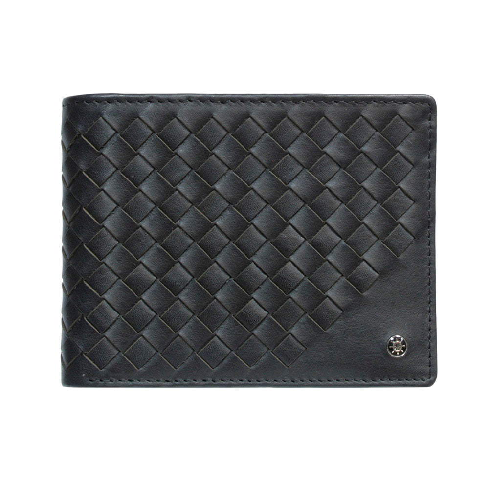 Tony Perotti Timone intrecciato 12013 nero black woven leather bifold wallet, front view