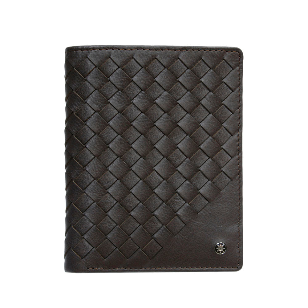 Tony Perotti Timone intrecciato 12050 moro dark brown woven leather vertical wallet, front view