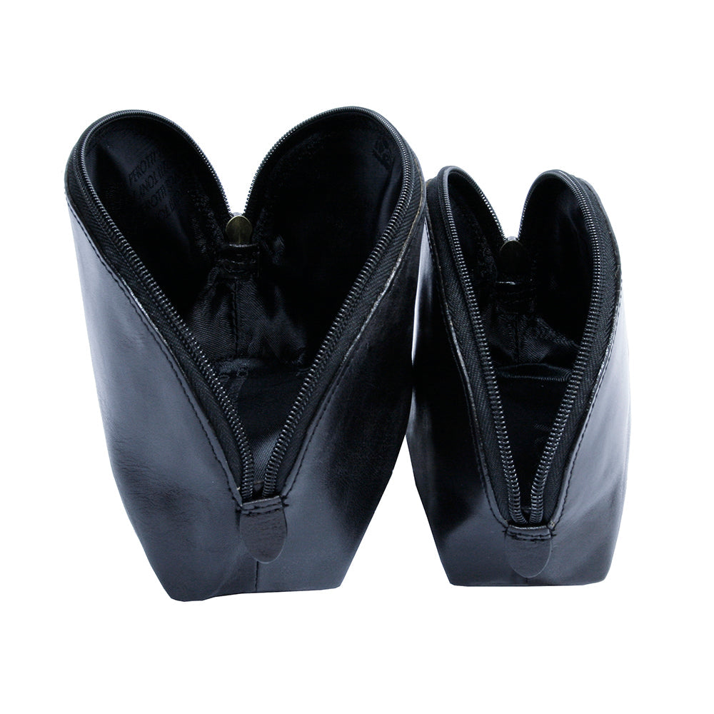 Italico 1583L+M nero — both pouches open, showing the branded silk lining