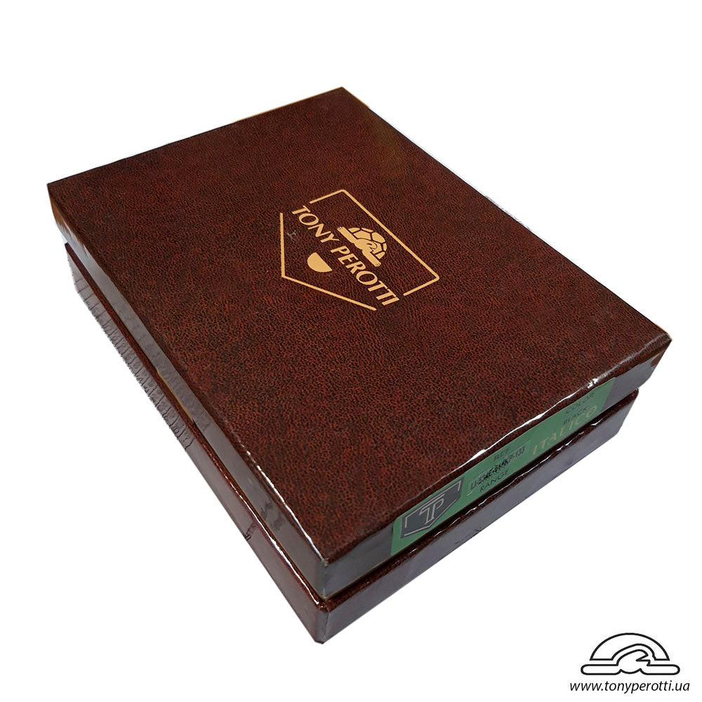 Closed brown Tony Perotti gift box of the Italico 534+KR133 moro set, with the gold-printed Tony Perotti logo on the lid