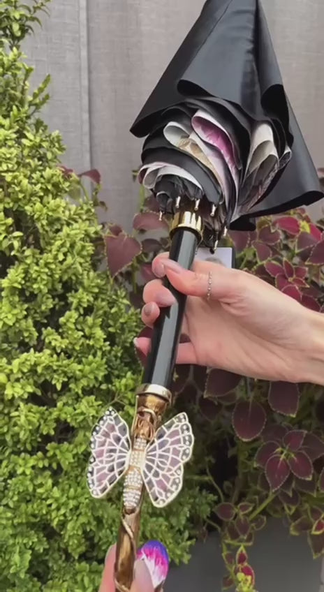 Video review of Pasotti women's cane umbrella with butterflies