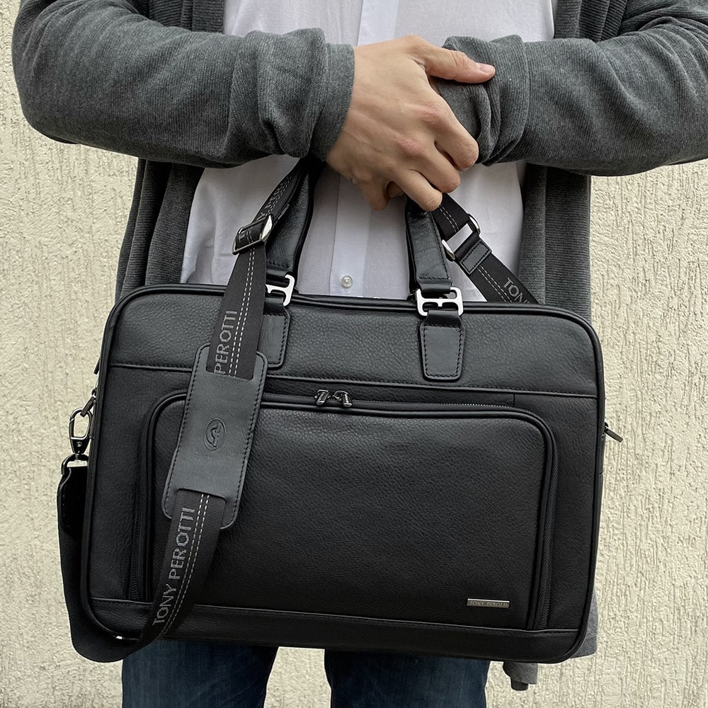 ノートブック用ブリーフケース レザー ブラック Tony Perotti Contatto 8976 nero