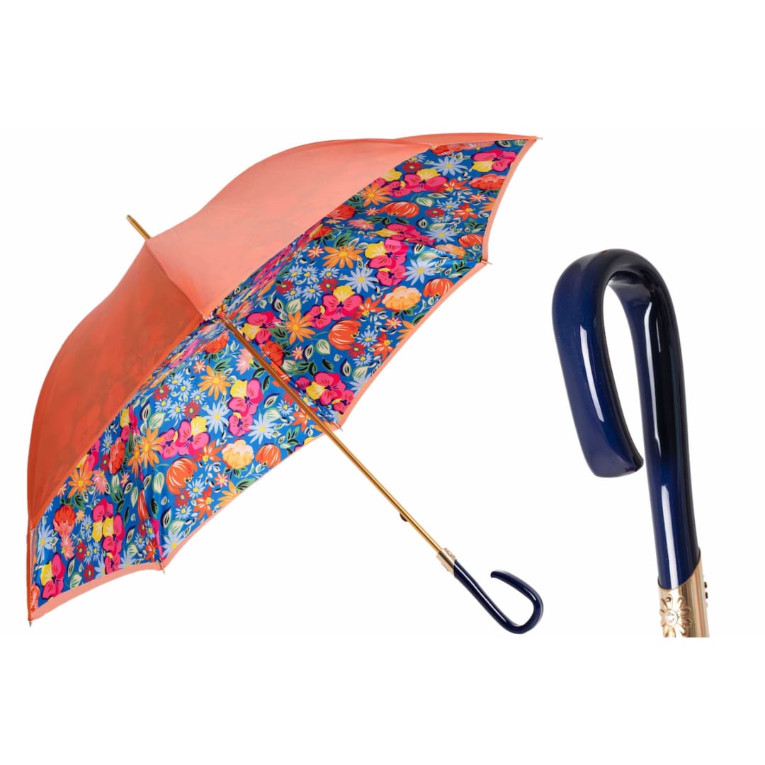 Umbrella cane women's orange with floral print Pasotti 189 VA936-1 F38