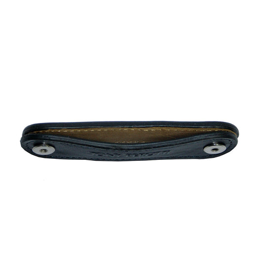Tony Perotti Nevada KR-198 navy — seen edge-on: the folded strap with a post at either end and the natural undyed reverse inside