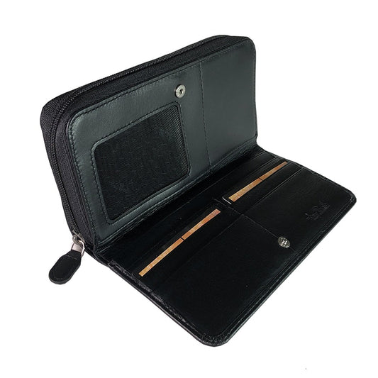 Tony Perotti Black Leather Zip-Around Wallet — New Rainbow 1192 Nero