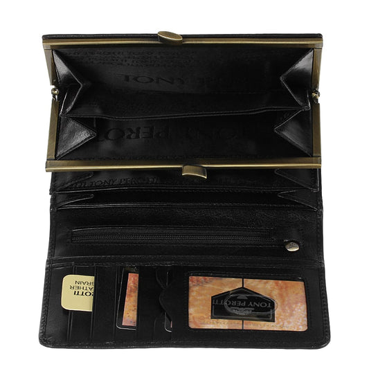 Tony Perotti Women's Black Leather Kiss-Lock Wallet — Accademia 1122 Nero