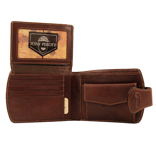 Tony Perotti men’s brown leather bifold wallet with coin pocket Accademia 1471 moro front view