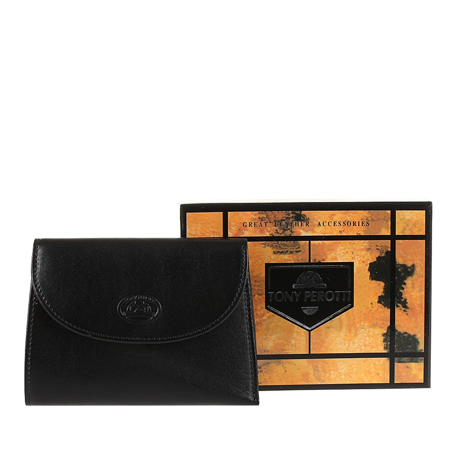 Women's Tony Perotti Italico 2058 nero leather wallet near branded box