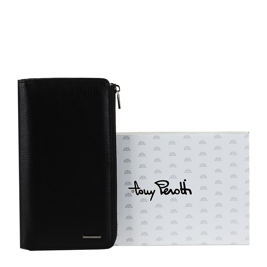 Гаманець чоловічий чорний шкіряний на блискавці Tony Perotti New Contatto 2598 nero