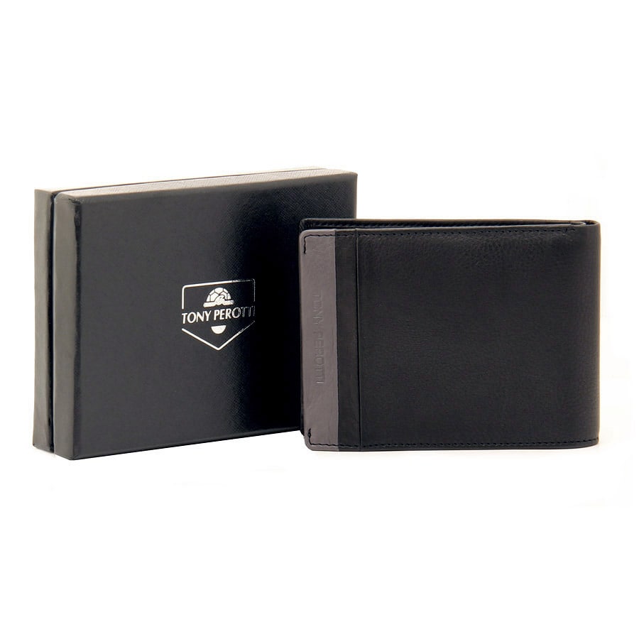 Гаманець чоловічий шкіряний чорний з сірою вставкою Tony Perotti Stripes 1656 nero