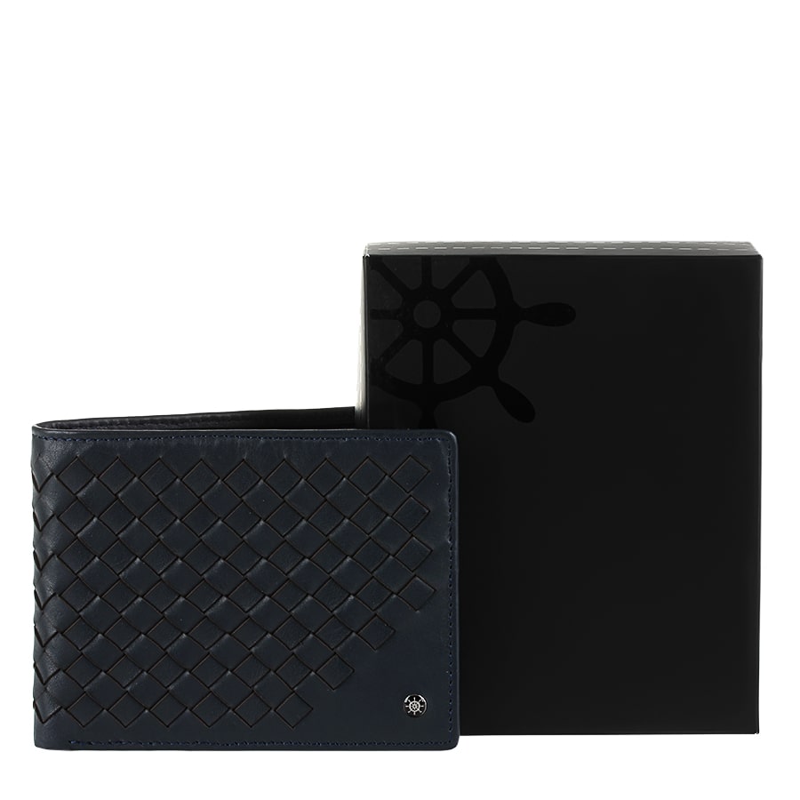 Portemonnee heren leer donkerblauw met weving Tony Perotti Timone intrecciato 12012 navy