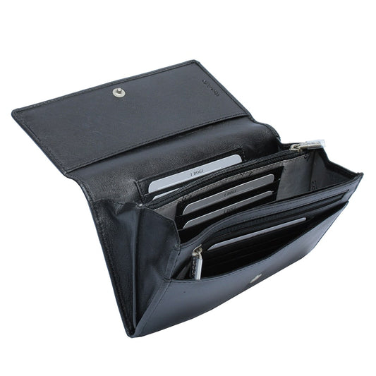 Tony Perotti Women's Black Leather Flap Wallet — Cortina 5048 Nero
