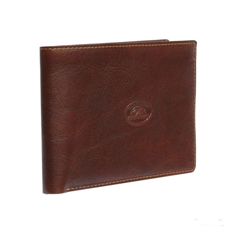Tony Perotti cognac bull leather bifold wallet with turtle emblem — Italico 533 cognac