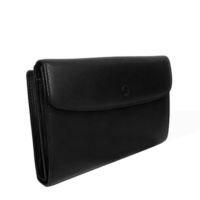 Black Tony Perotti Cortina 5073 wallet at a three-quarter angle with the envelope flap closed