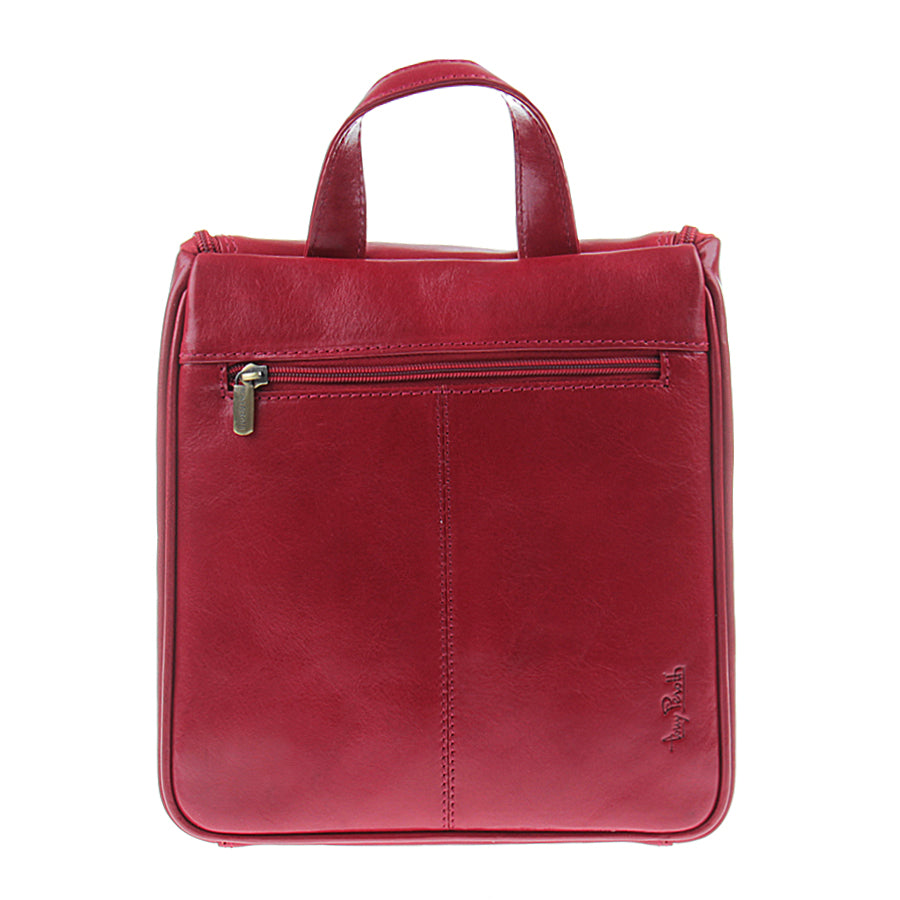 Tony Perotti Italico 8220 rosso toiletry bag — back view with full-width zip pocket and embossed signature