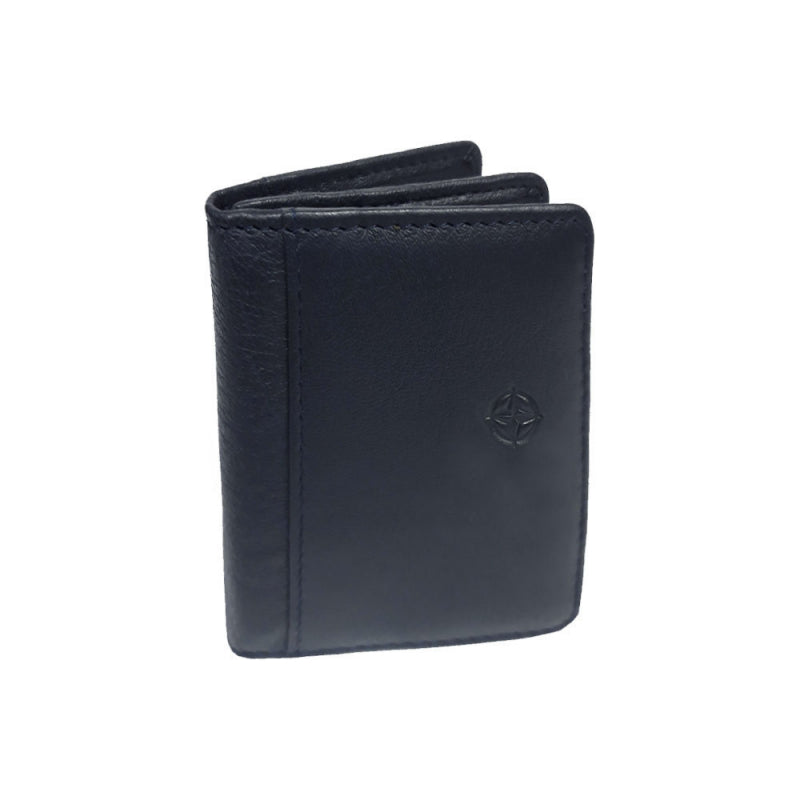 Tony Perotti Cortina 5023 navy — the navy leather card holder closed, front face with the embossed compass rose