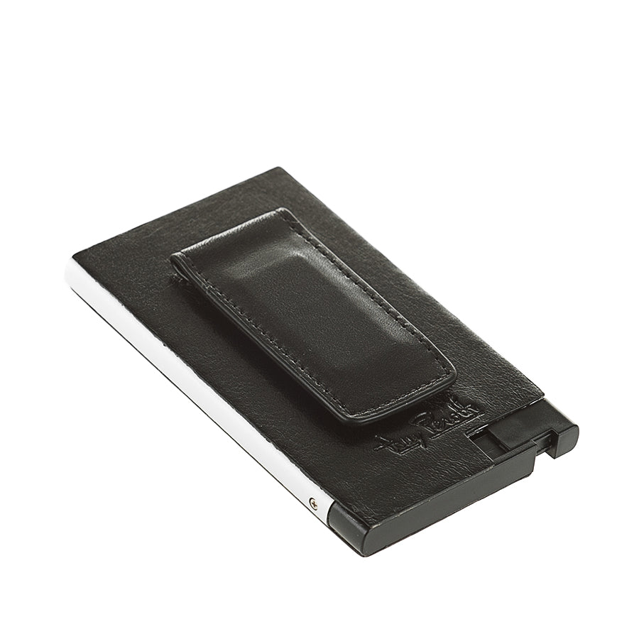 Tony Perotti Nevada 3778 nero — lying at an angle, showing the money clip and the metal edge of the card case