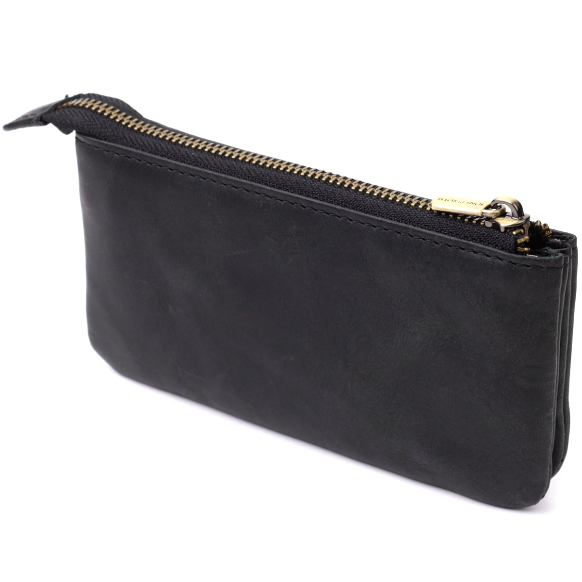 Tony Perotti Arno 3350 nero black leather key case, back view at an angle showing the zip along the top edge