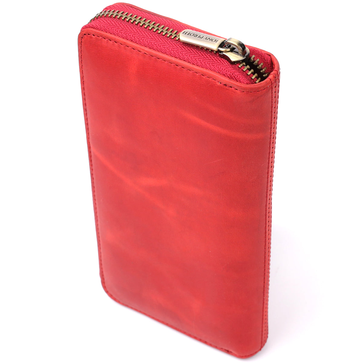 Tony Perotti Arno 2250 rosso red leather wallet — closed back view at an angle