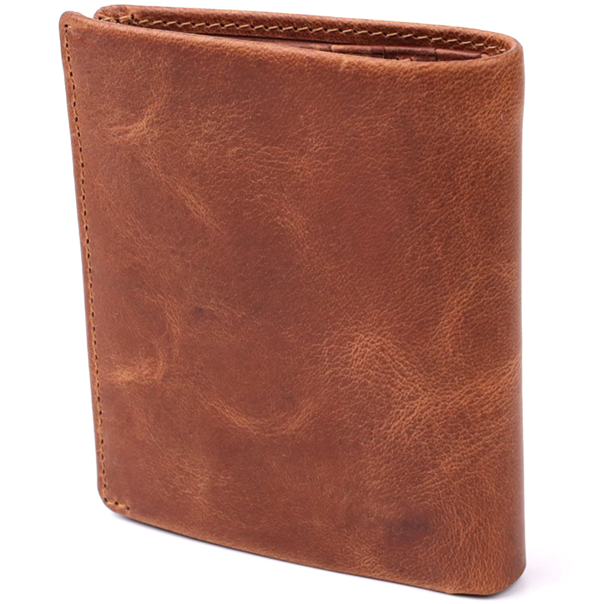 Tony Perotti Arno 1165 whisky brown leather bifold wallet — closed back view at an angle, plain vintage-look leather