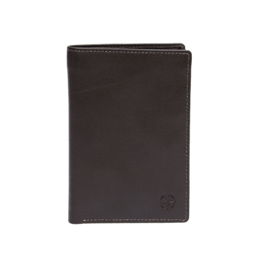 Dark Brown leather document holder Tony Perotti Cortina 5015 moro — front with the blind-embossed Cortina compass rose and contrasting light beige-grey stitching