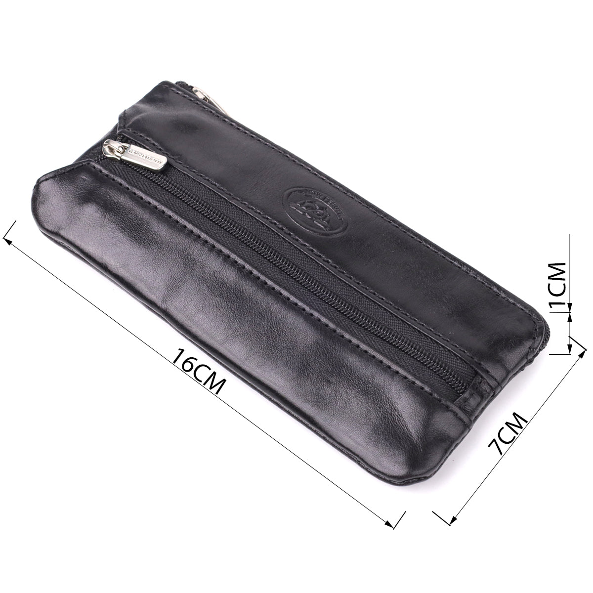 Tony Perotti Italico 2686 nero black leather key case with dimensions marked — 16 × 7 × 1 cm