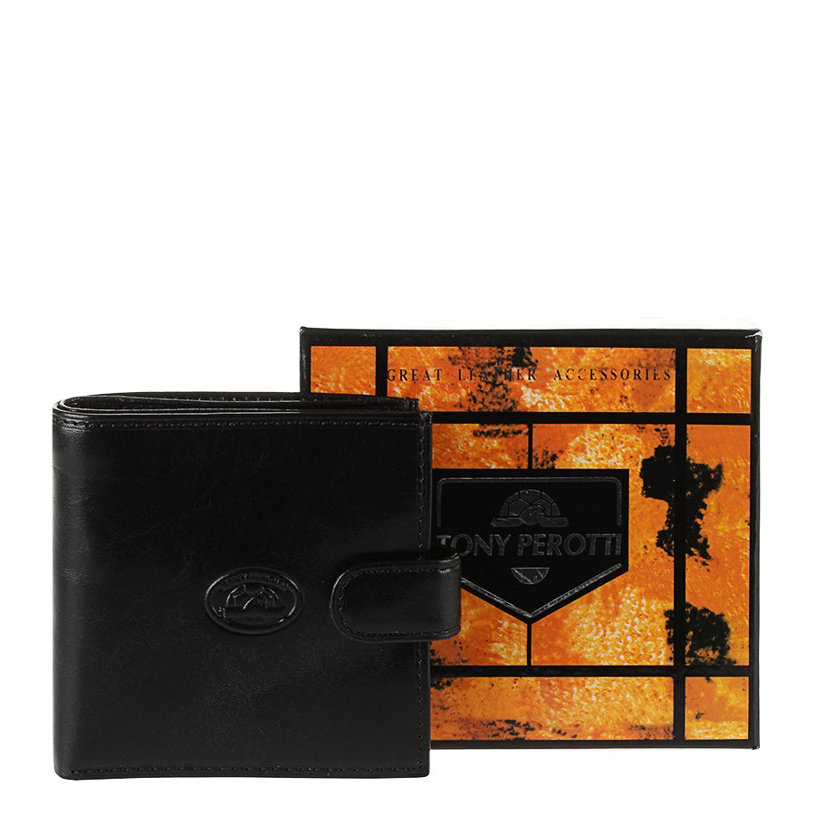 Black leather bifold wallet handcrafted in Italy — Tony Perotti Italico 1256