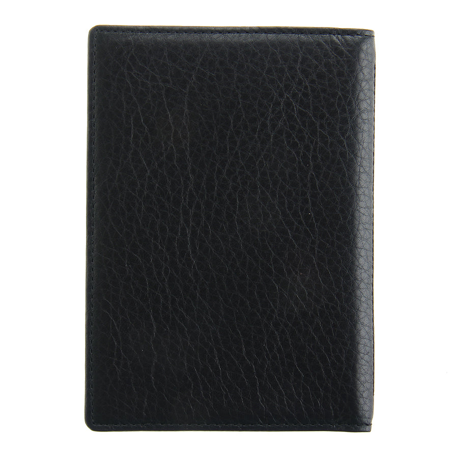 Back of the black leather passport cover Tony Perotti New Contatto 3550 nero — plain pebbled leather with tonal stitching