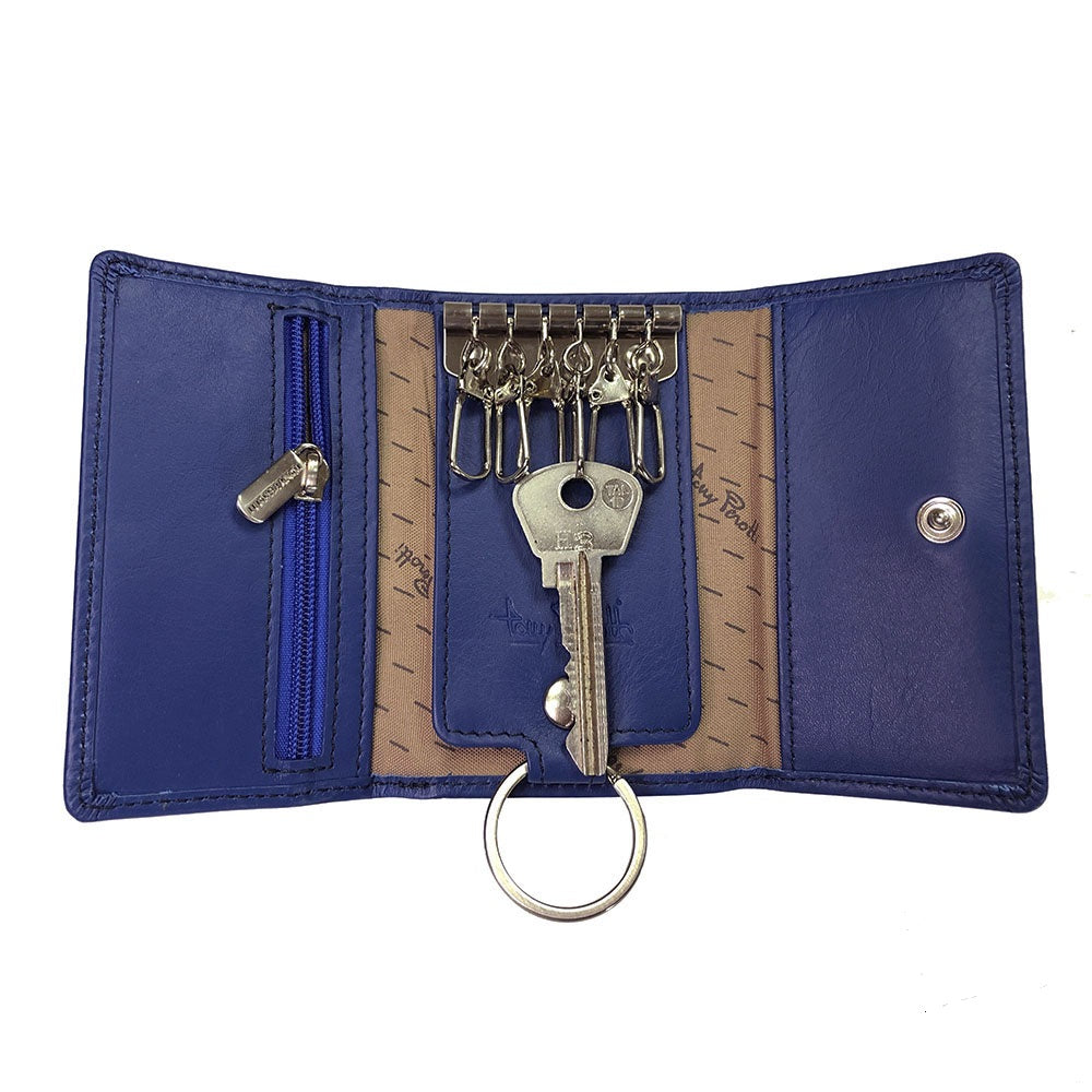 Tony Perotti New Rainbow 1117 bluette — opened with a key on one of the six snap hooks, the zip pocket on the left and the beige brand-print lining