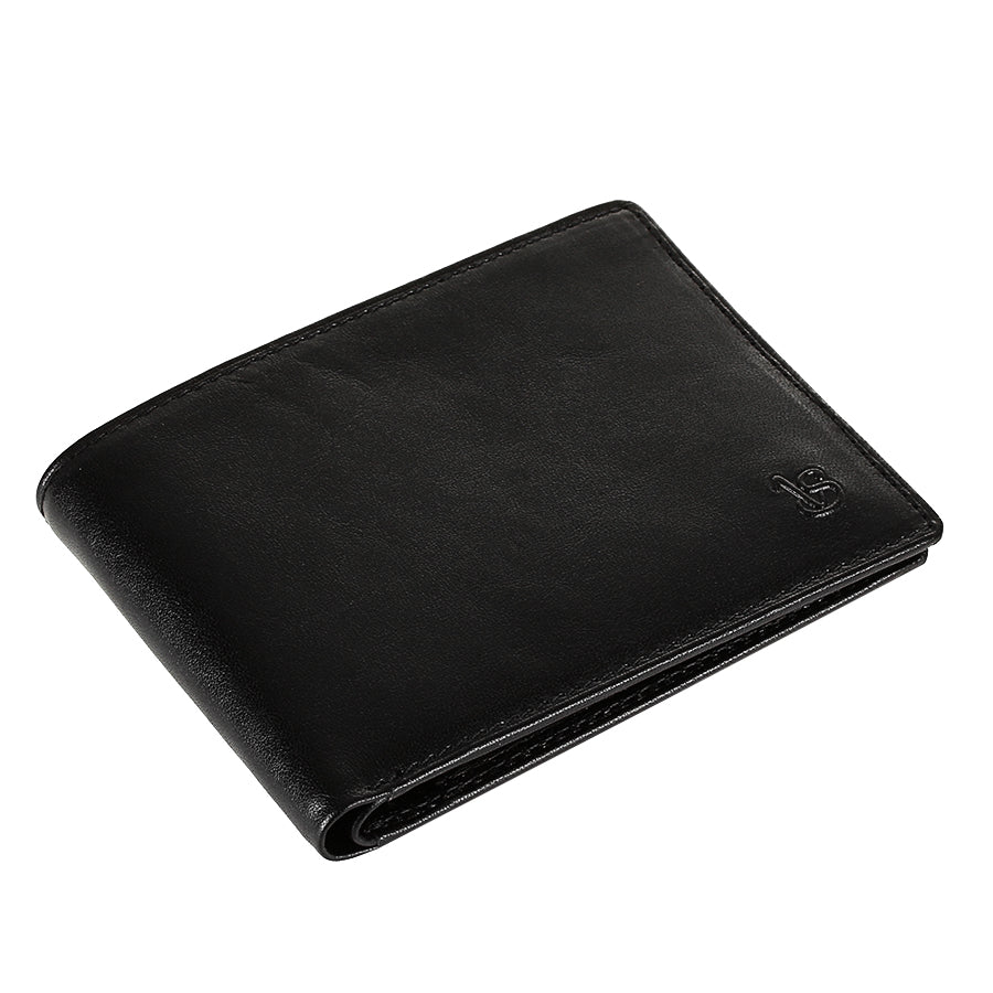 Tony Perotti Viasorte 537 nero black leather bifold wallet lying closed, angled view
