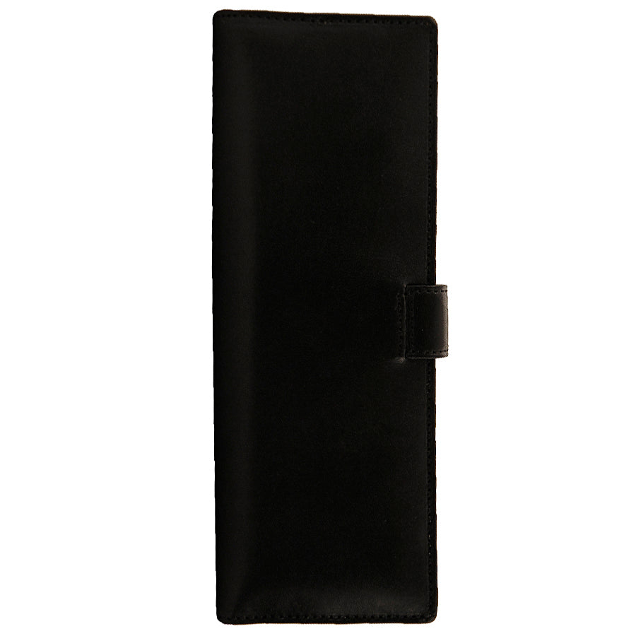Black leather long business card holder back view with snap tab — Tony Perotti Italico 2639 nero