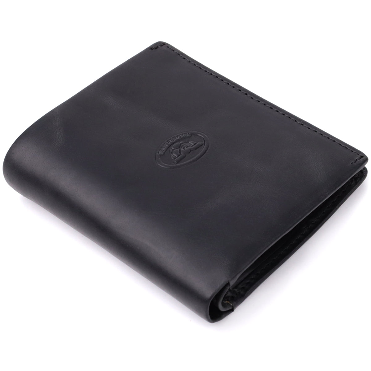Tony Perotti Arno 1165 nero black leather bifold wallet open and empty — snap coin pocket, card slots and a zip coin pocket