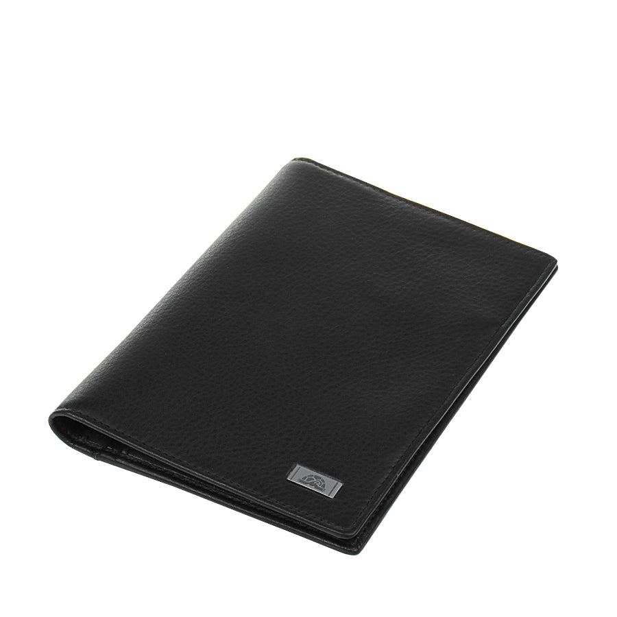 Tony Perotti Contatto 3051 nero black leather vertical travel wallet, closed, angled view