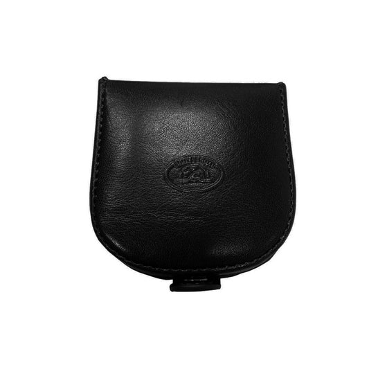 Black leather coin purse Tony Perotti Italico 2086 nero — front with the embossed oval turtle emblem and the snap tab