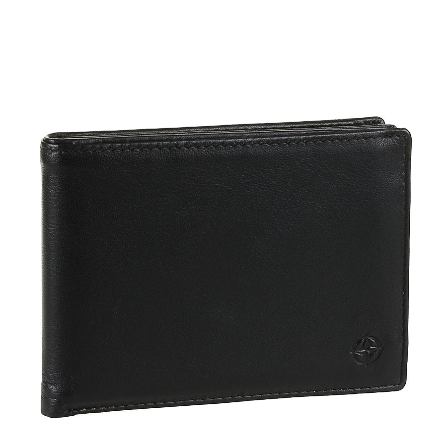 Black leather bifold wallet card slots detail — Tony Perotti Cortina 5085
