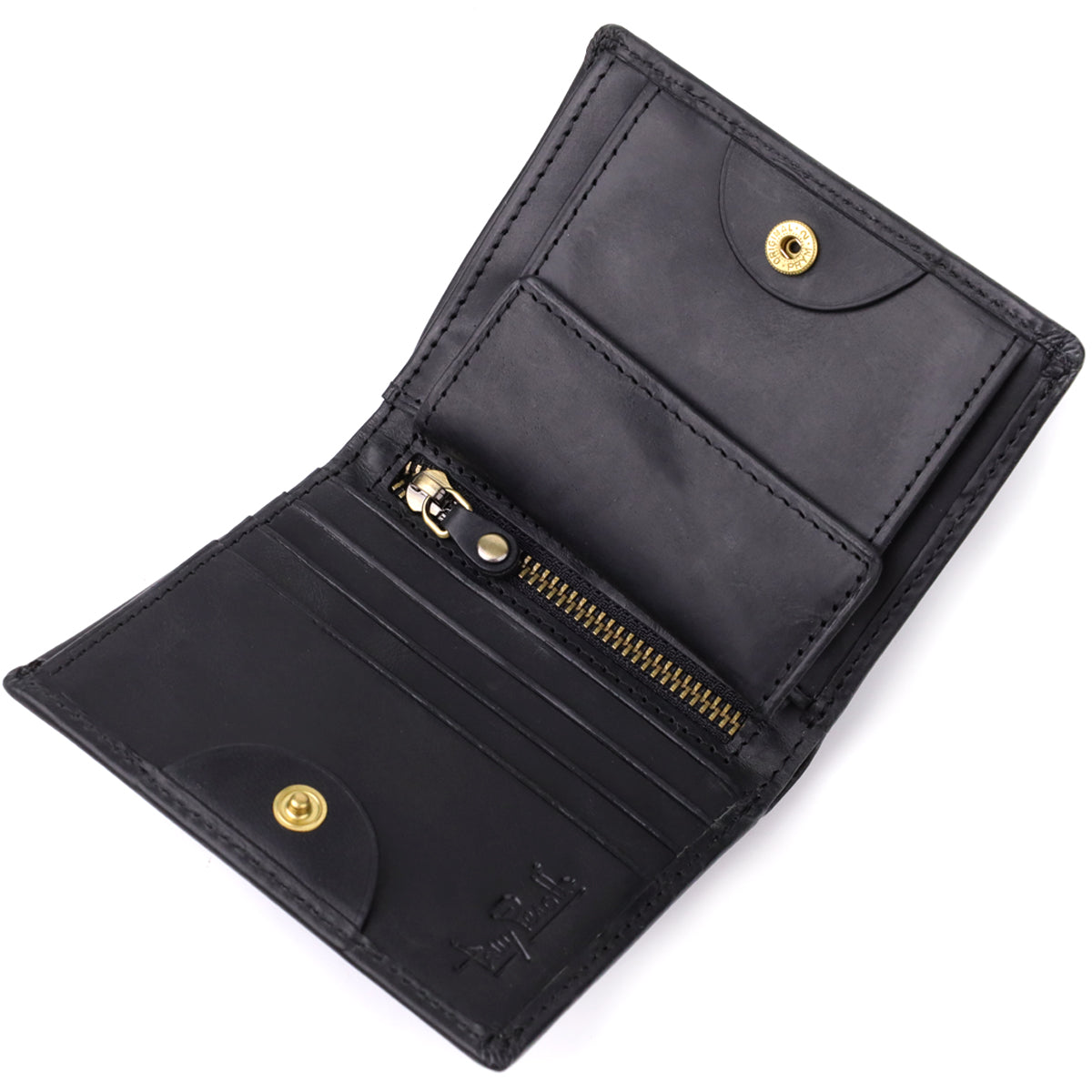 Tony Perotti Arno 1165 nero black leather bifold wallet open and filled — banknotes and cards in the slots