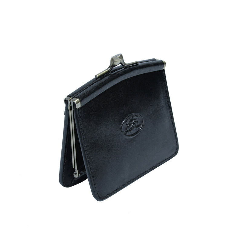 Tony Perotti black bull leather coin pouch with kiss-lock clasp — Italico 1260 nero