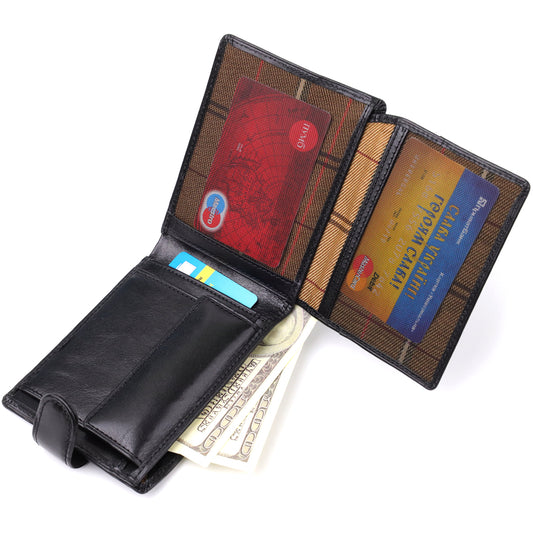 Tony Perotti Italico 396A-Q nero black leather bifold wallet open and filled — dollar banknotes and cards behind the mesh ID windows on both panels