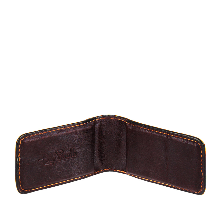 Tony Perotti brown leather money clip, open
