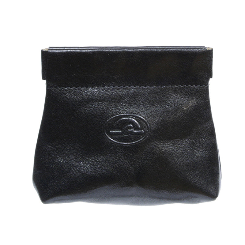 Black leather coin pouch Tony Perotti Italico 1615 nero — front with the embossed Tony Perotti turtle emblem and the top band